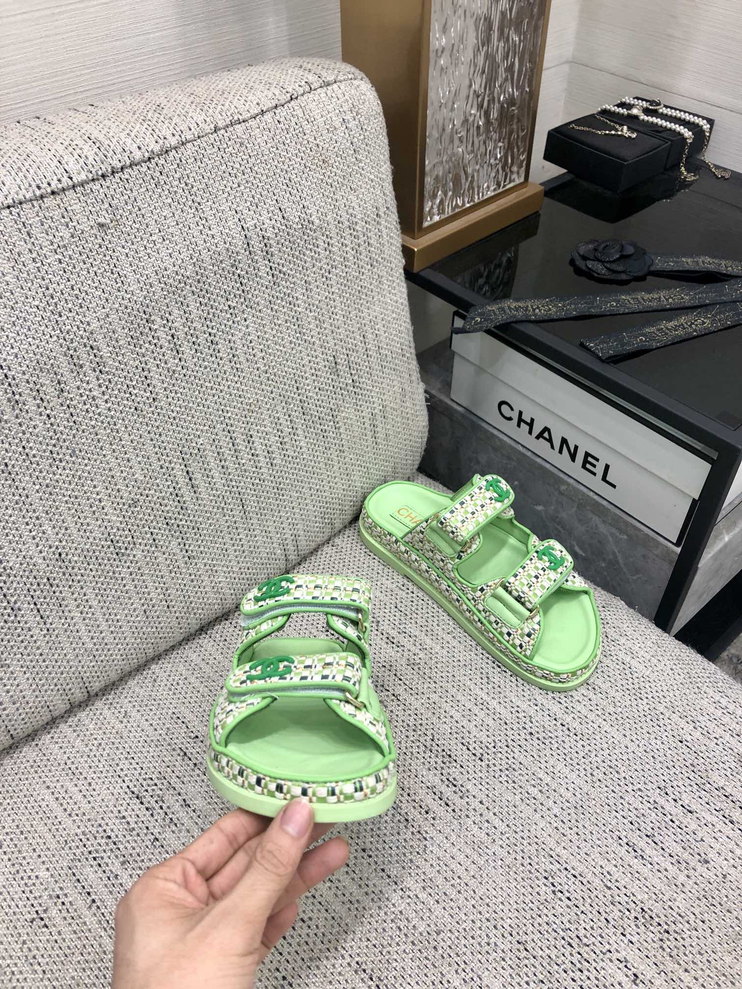 Chanel 2024 Handmade Velcro Sandals - Woven Fabric & Lambskin 3 i1717014294 276 6