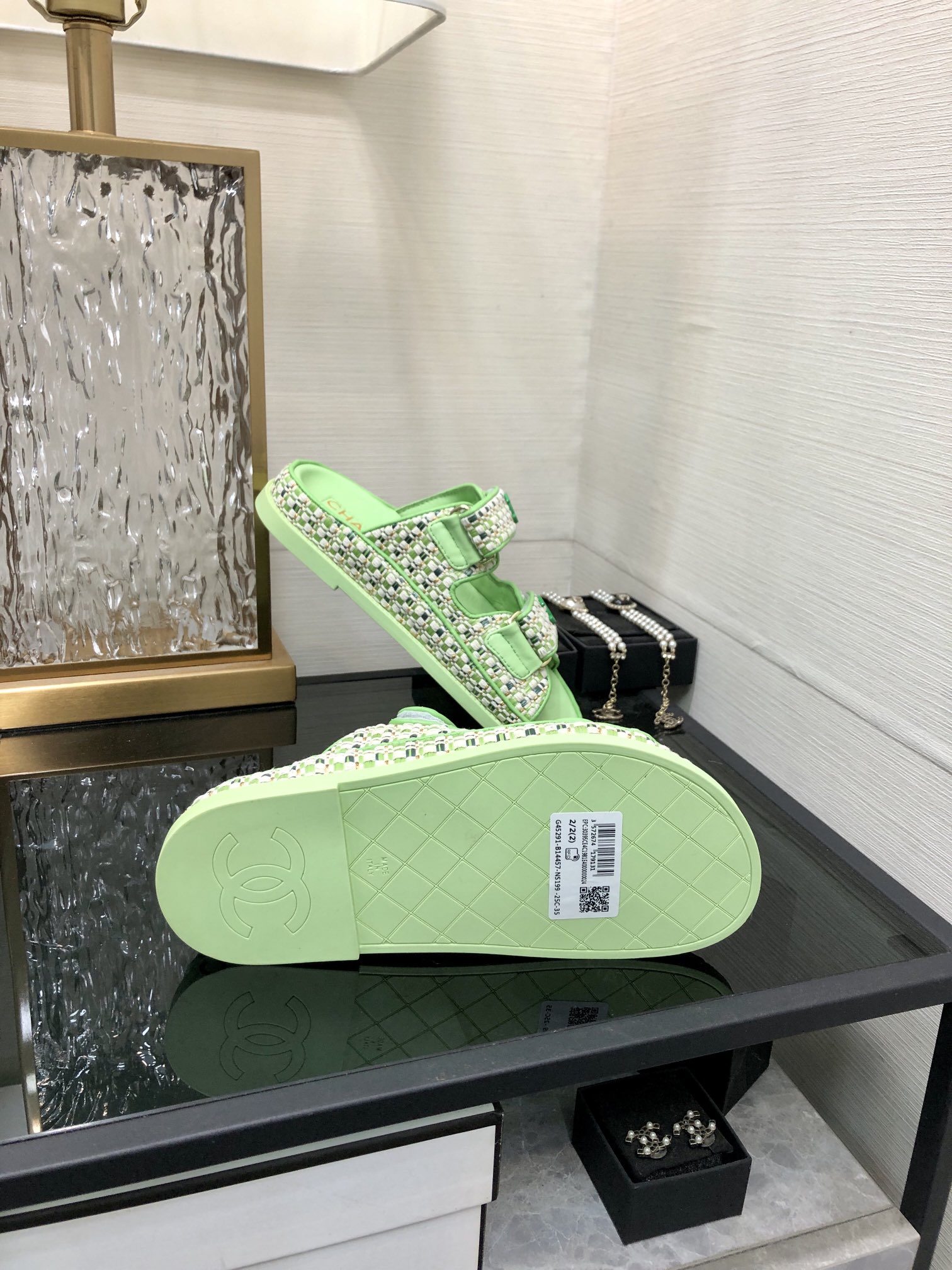 Chanel 2024 Handmade Velcro Sandals - Woven Fabric & Lambskin 8 i1717014294 4075 3