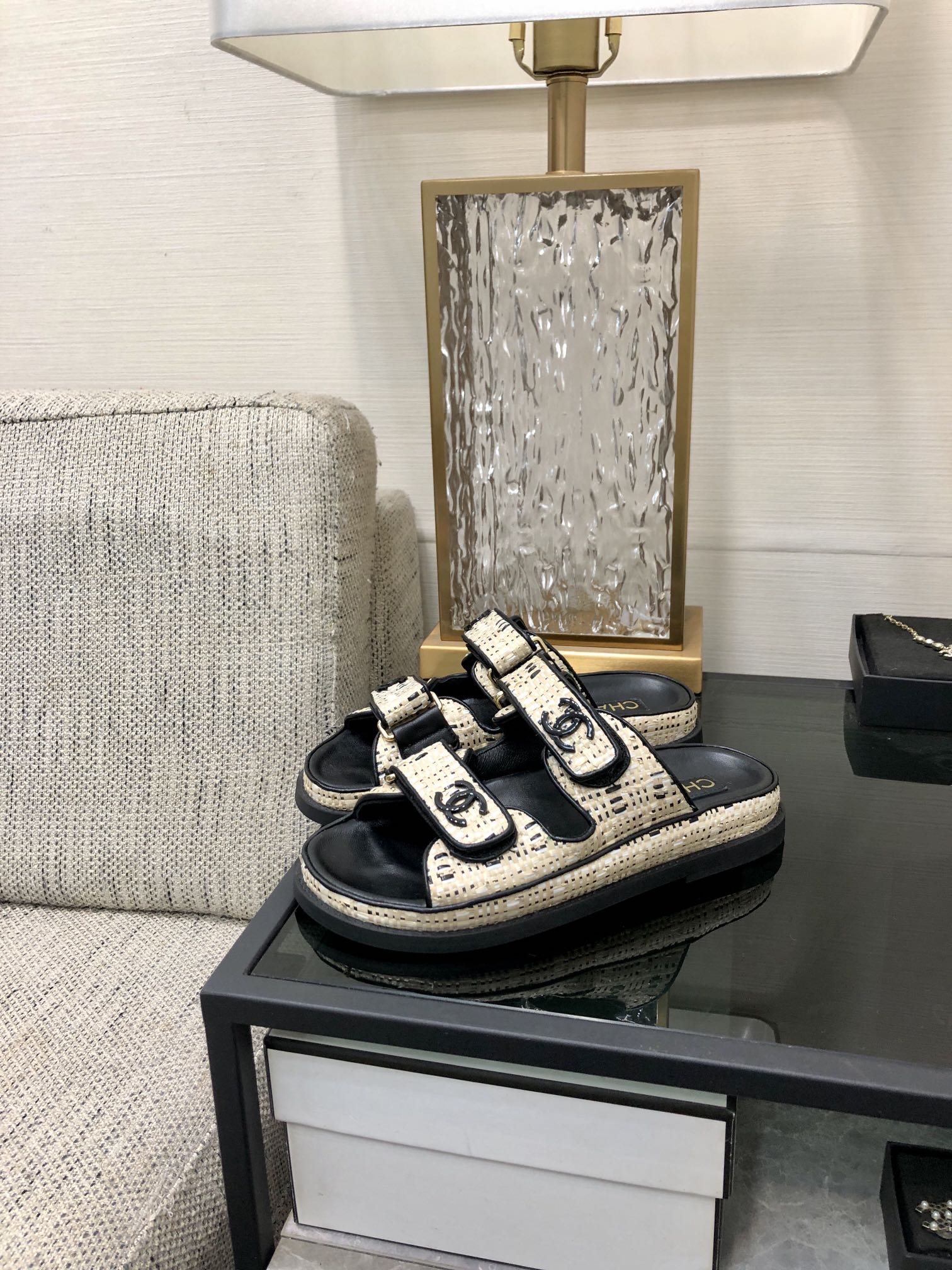 Chanel Women's Ivory & Black Handmade Velcro Strap Sandals 6 i1717014453 787 5