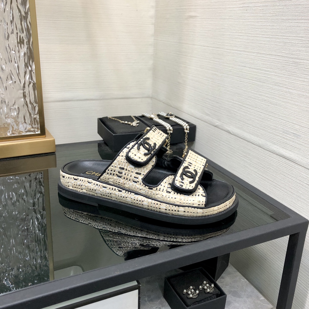 Chanel Women's Ivory & Black Handmade Velcro Strap Sandals 2 i1717014454 6983 8