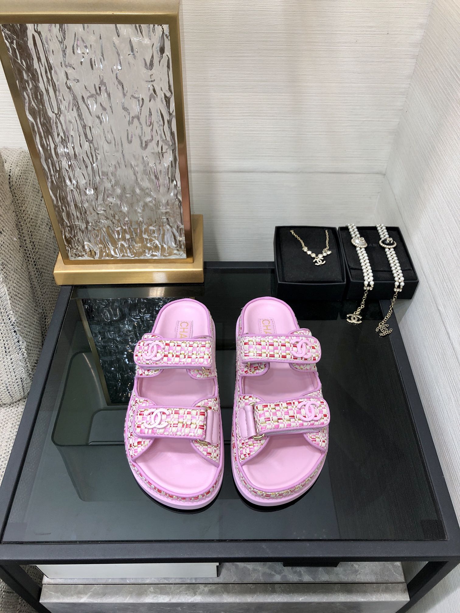 Chanel Pink Tweed Velcro Sandals - Luxurious and Comfortable Slides 6 i1717014990 2629 4