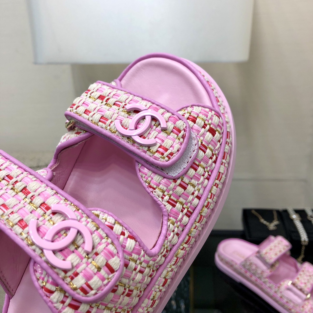 Chanel Pink Tweed Velcro Sandals - Luxurious and Comfortable Slides 7 i1717014990 4534 1