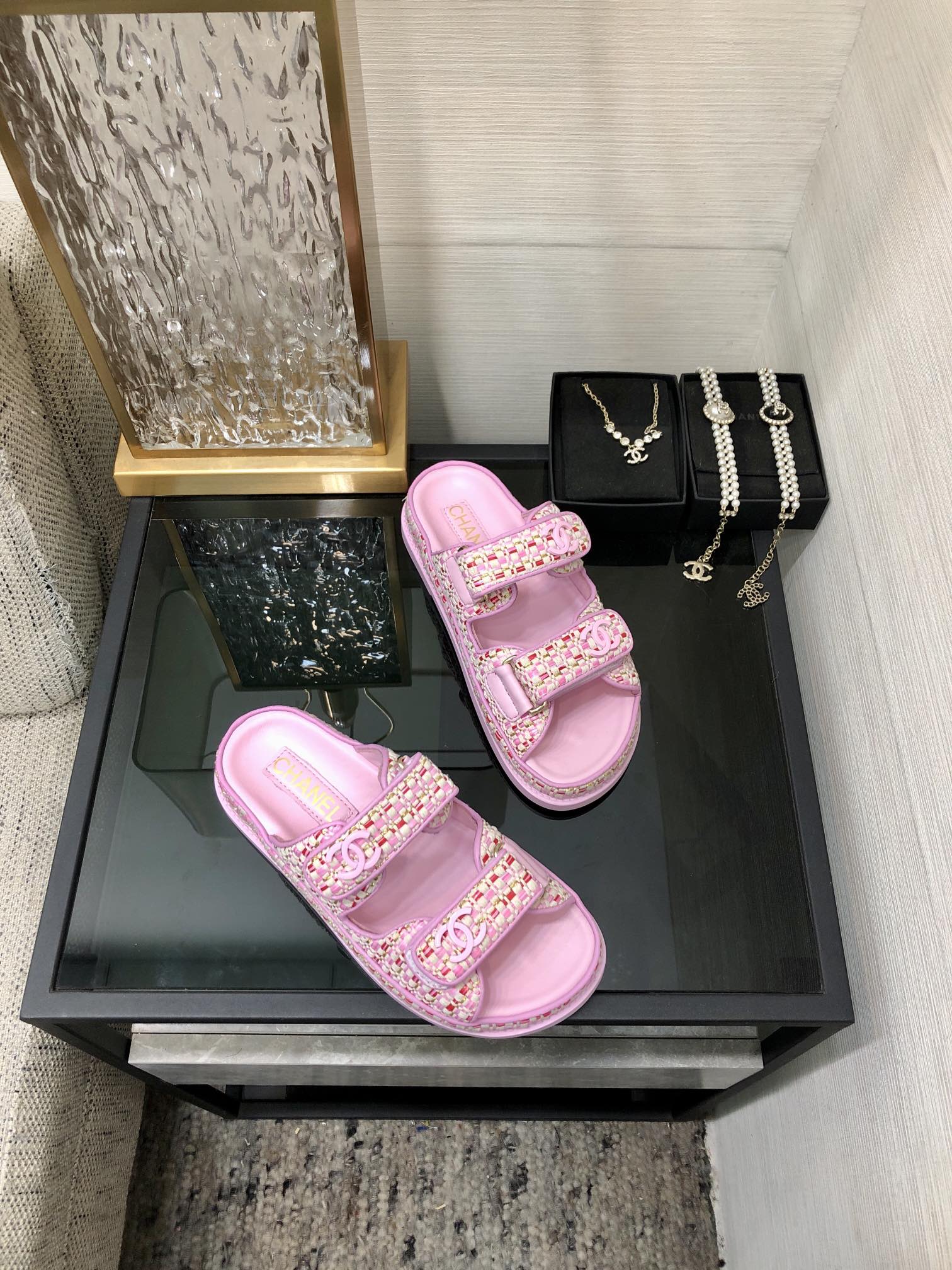 Chanel Pink Tweed Velcro Sandals - Luxurious and Comfortable Slides 3 i1717014990 7343 5