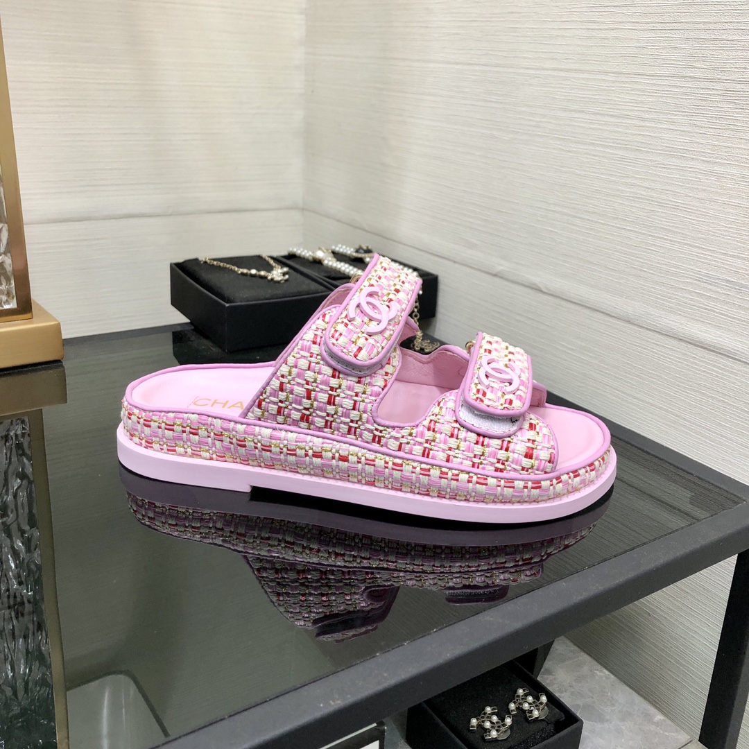Chanel Pink Tweed Velcro Sandals - Luxurious and Comfortable Slides 2 i1717014990 7500 6