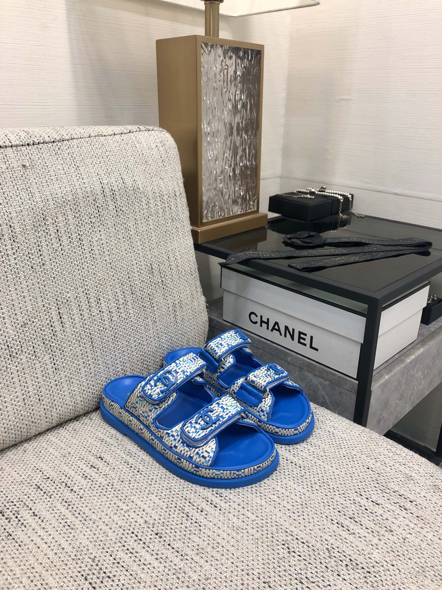 Chanel Women's Woven Blue and White Sandals, Lambskin Insole, 2024 Collection 5 i1717015167 1267 7