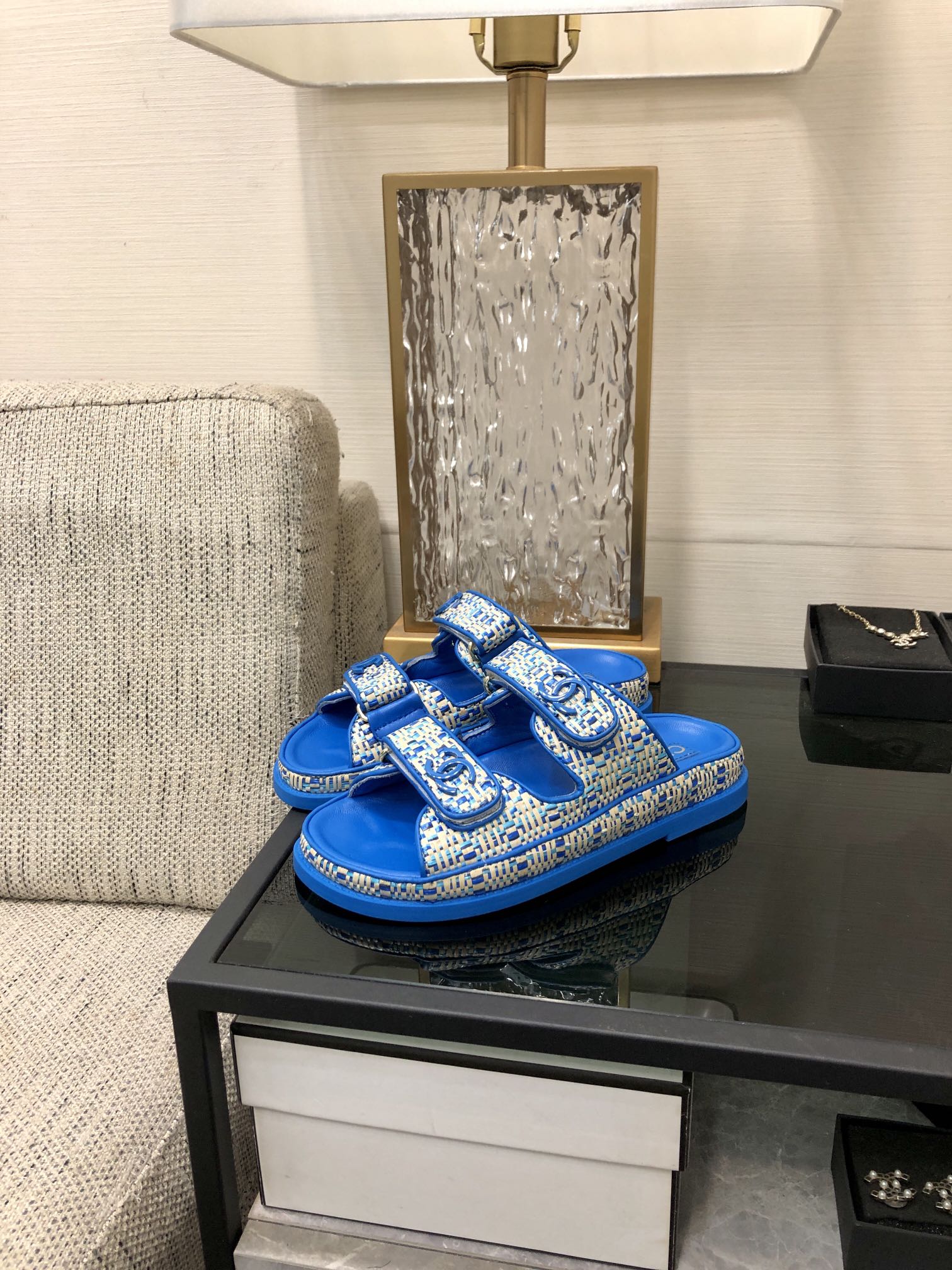 Chanel Women's Woven Blue and White Sandals, Lambskin Insole, 2024 Collection 6 i1717015167 8161 8