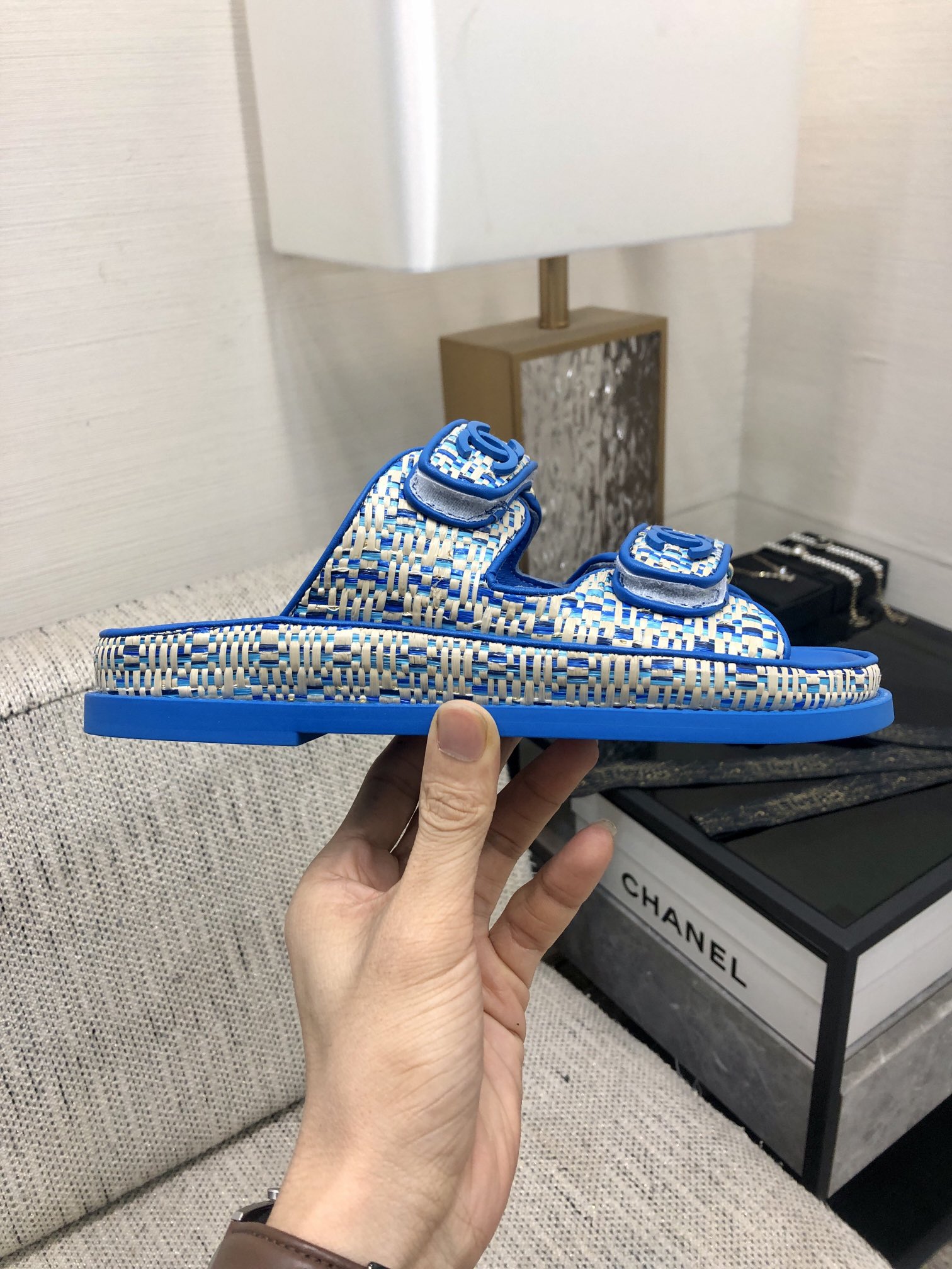 Chanel Women's Woven Blue and White Sandals, Lambskin Insole, 2024 Collection 10 i1717015167 8789 6