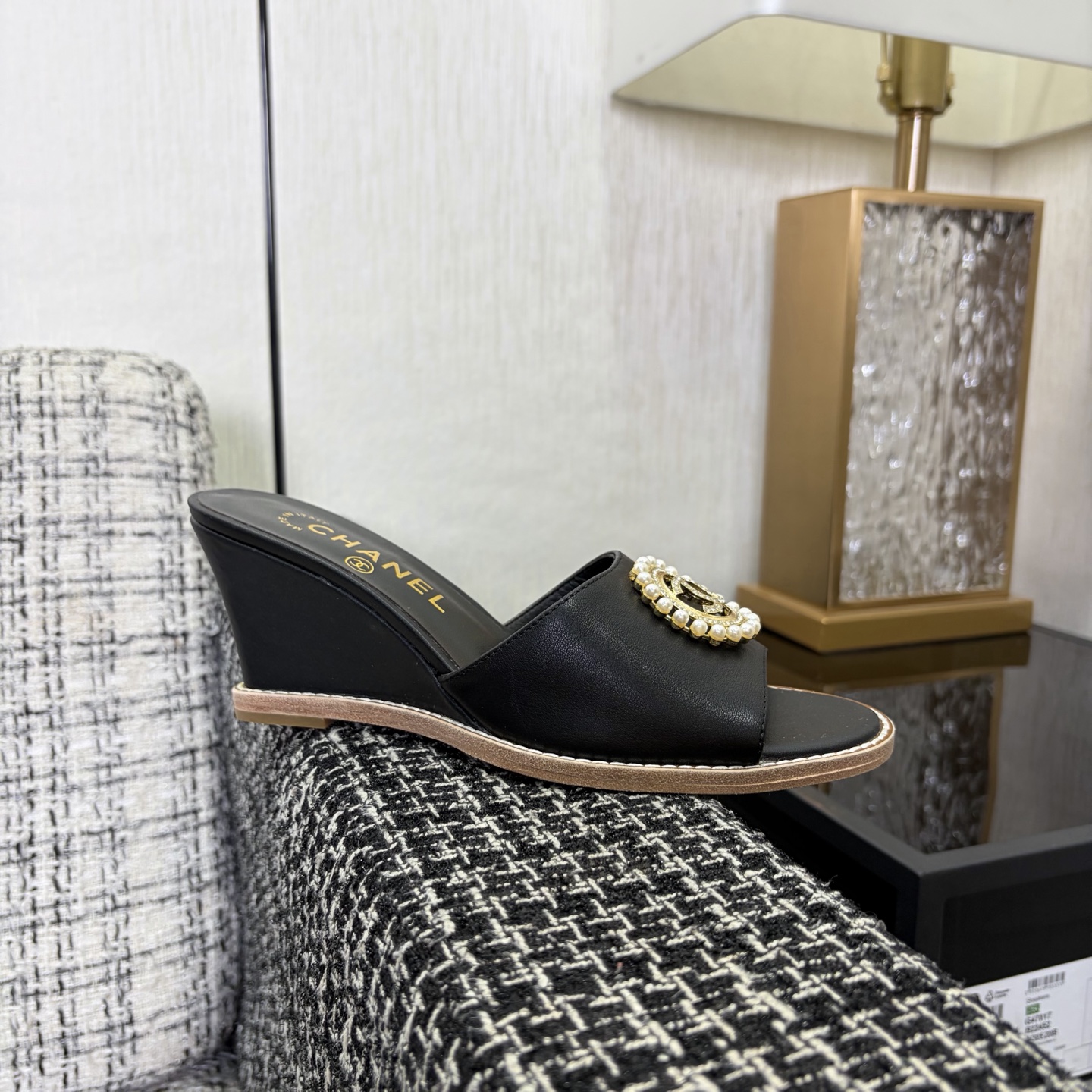 Chanel Pearl CC Wedge Mules