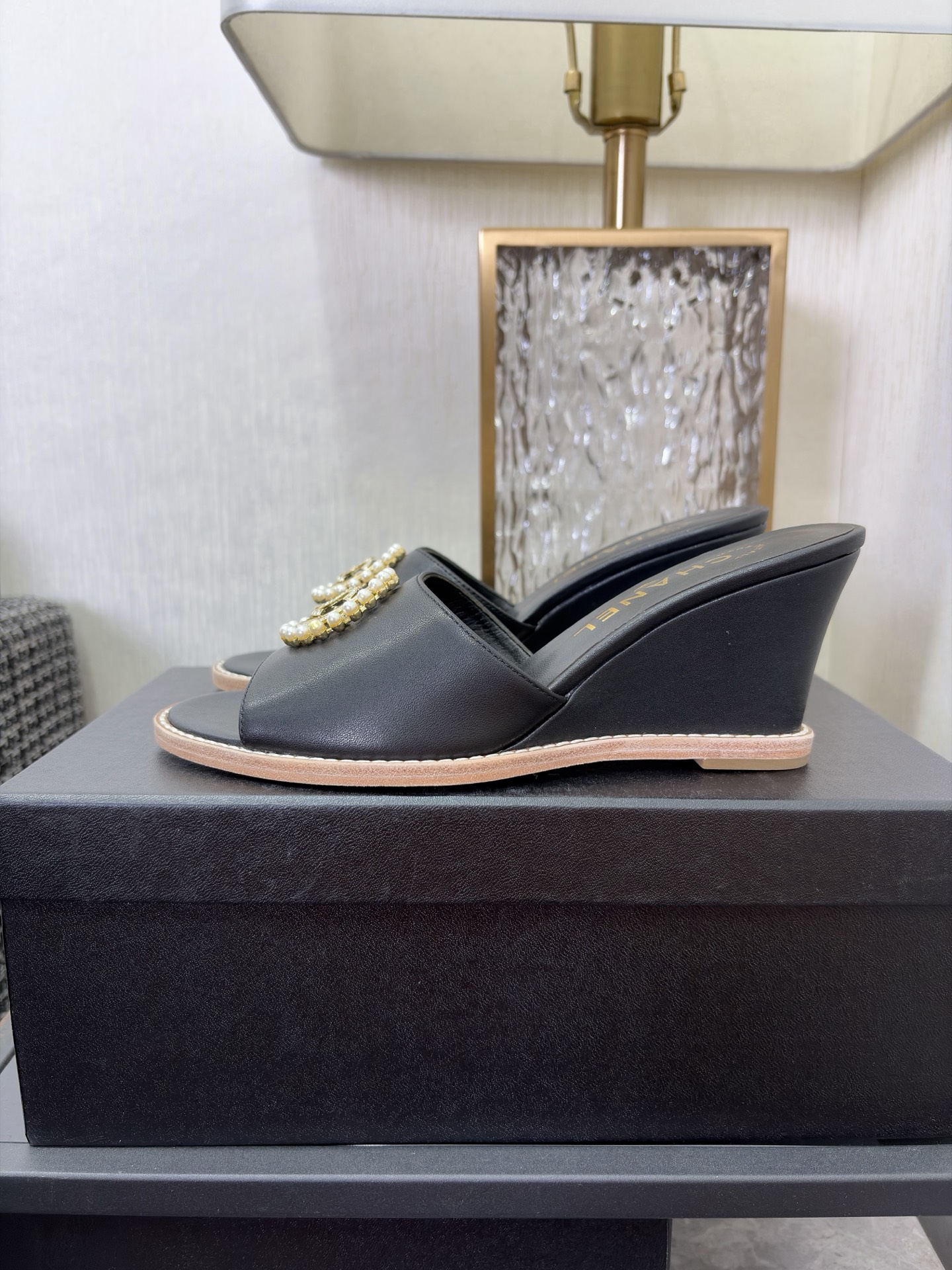 Chanel Pearl CC Wedge Mules