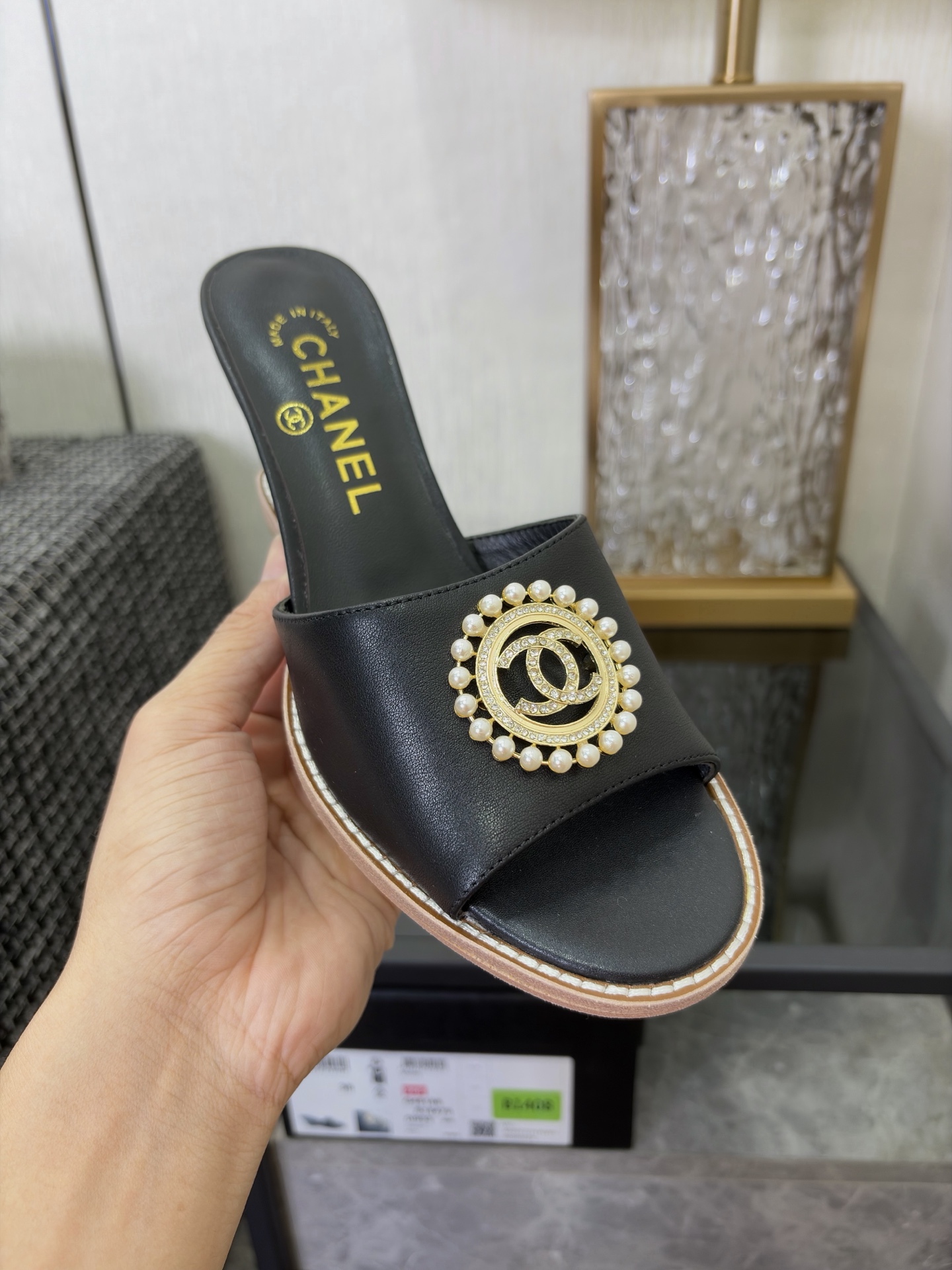 Chanel Pearl CC Wedge Mules