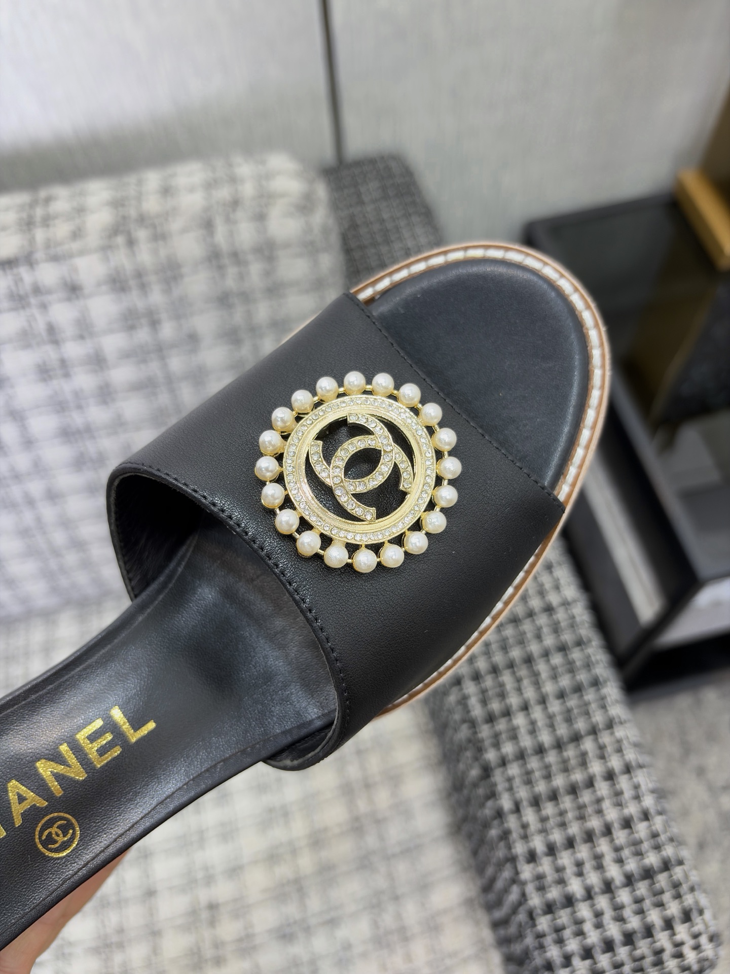 Chanel Pearl CC Wedge Mules