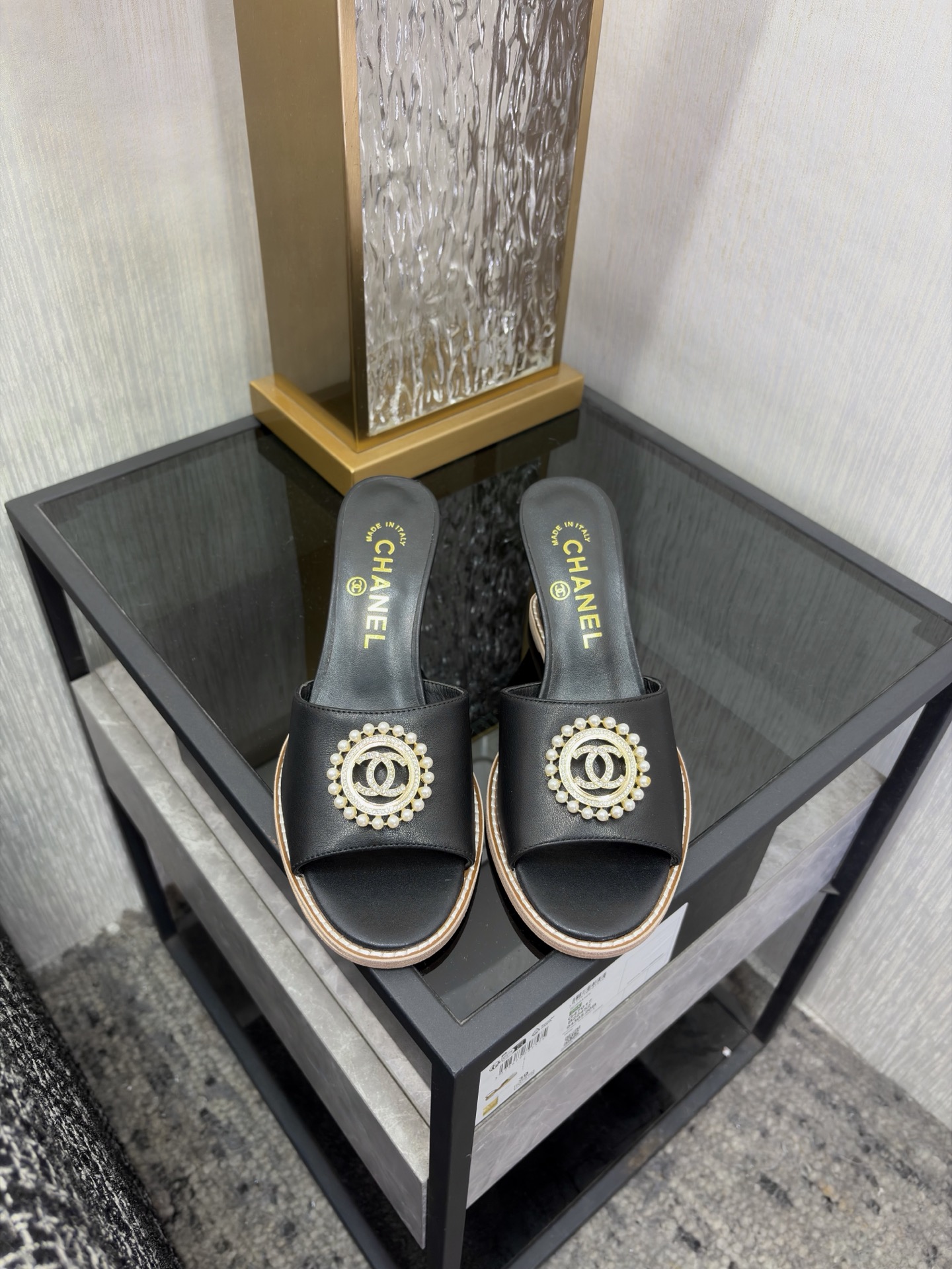 Chanel Pearl CC Wedge Mules