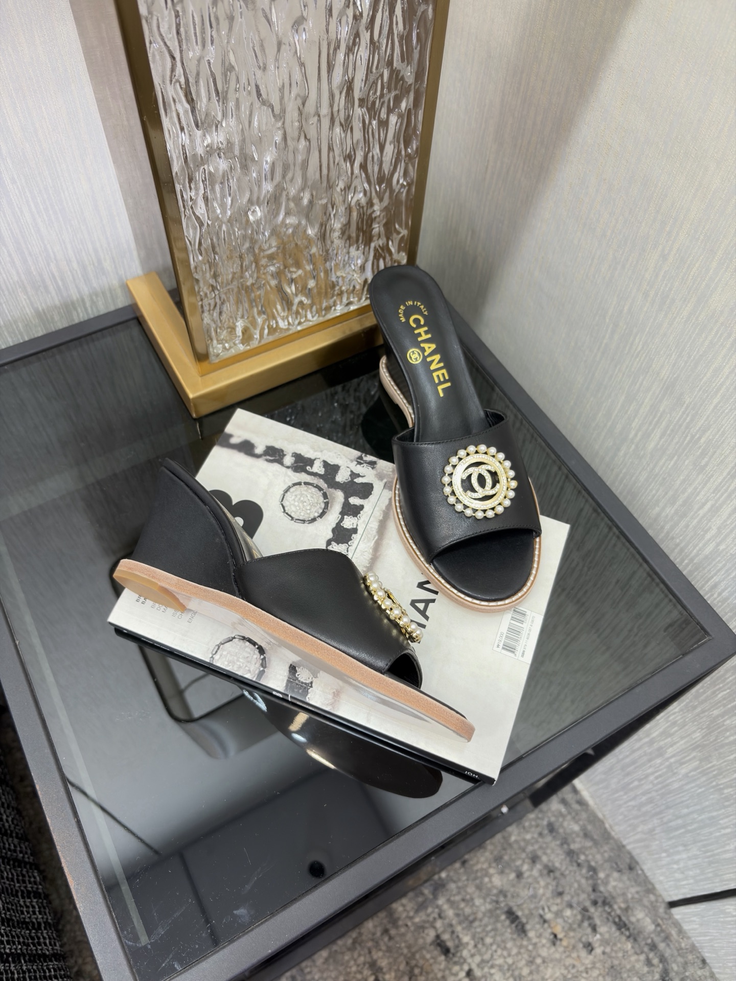 Chanel Pearl CC Wedge Mules