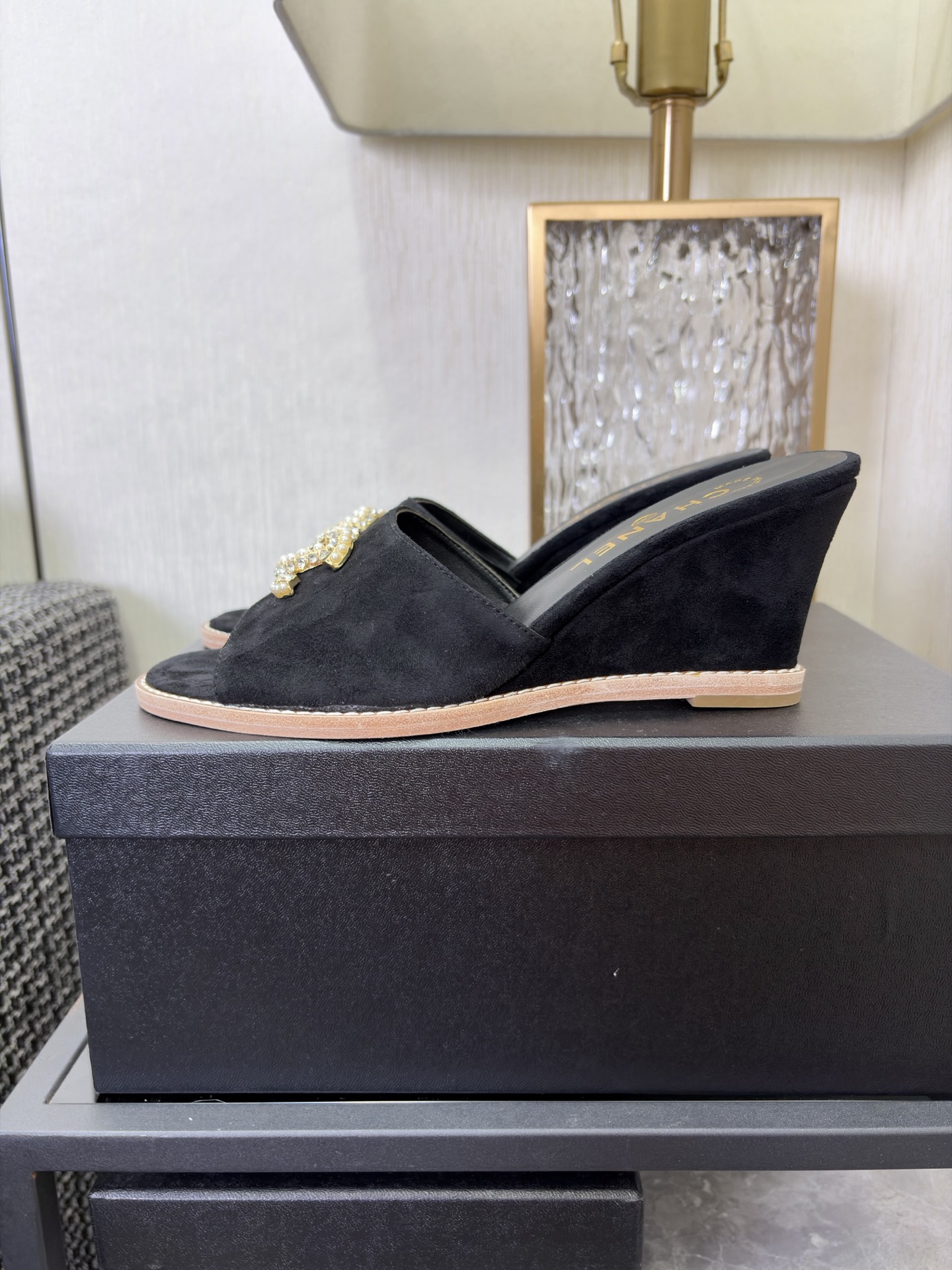 Chanel Pearl CC Wedge Mules