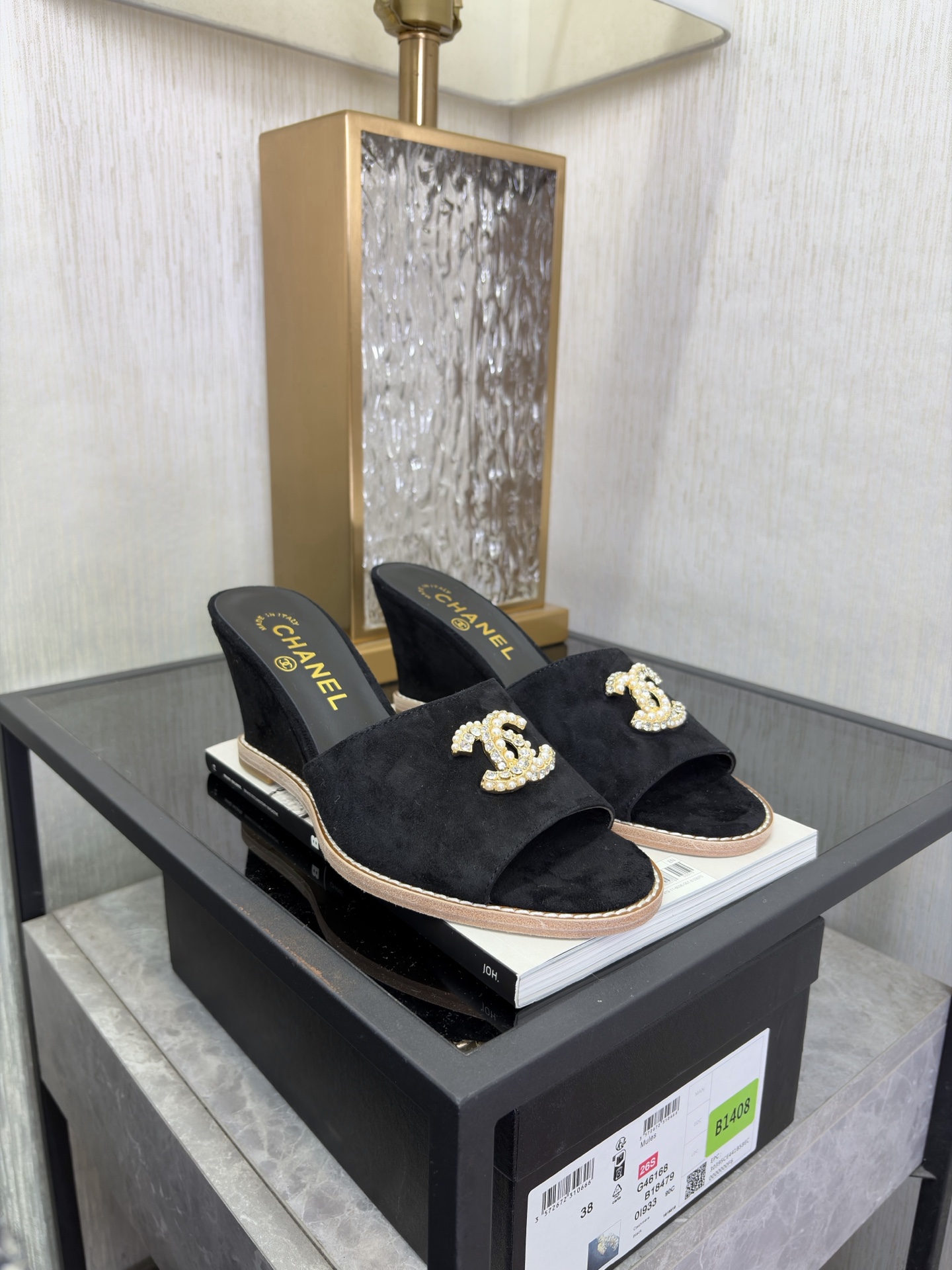 Chanel Pearl CC Wedge Mules