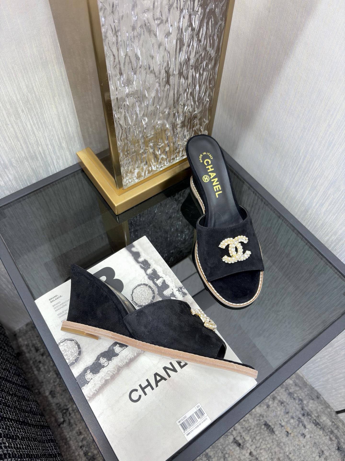 Chanel Pearl CC Wedge Mules