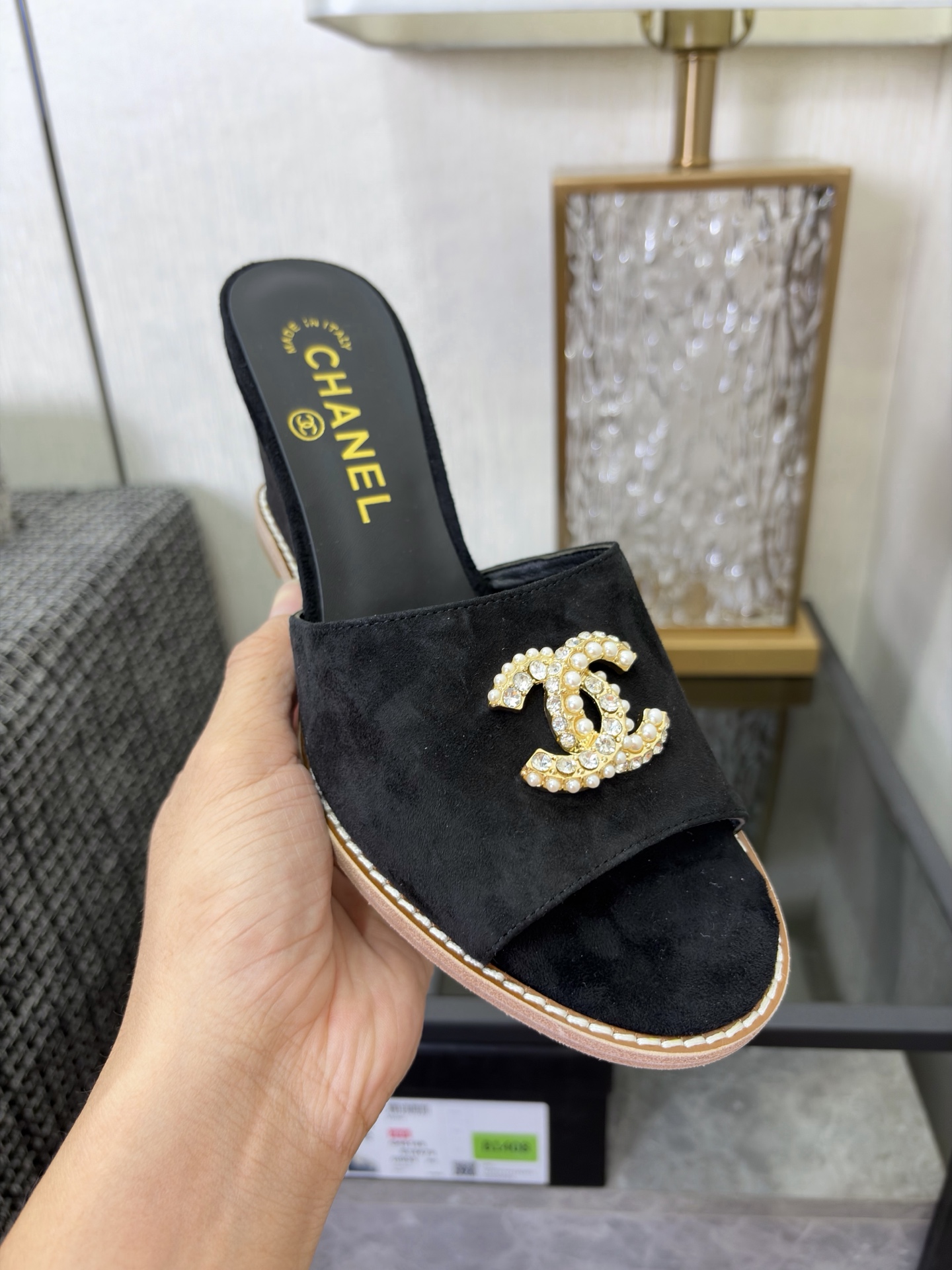 Chanel Pearl CC Wedge Mules