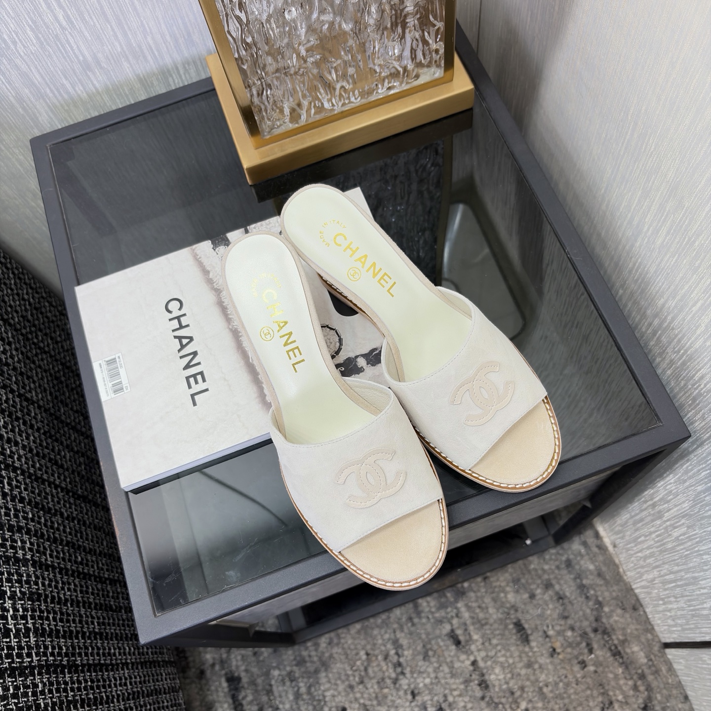 Chanel Pearl CC Wedge Mules