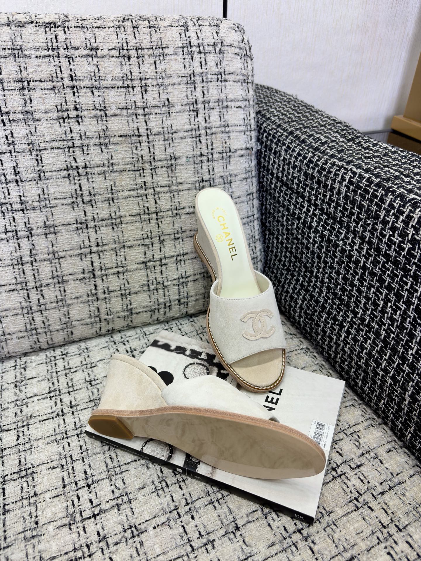Chanel Pearl CC Wedge Mules