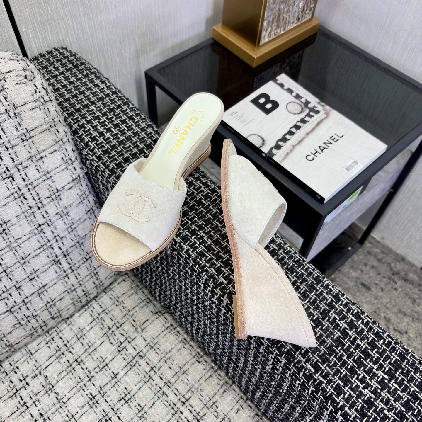 Chanel Pearl CC Wedge Mules