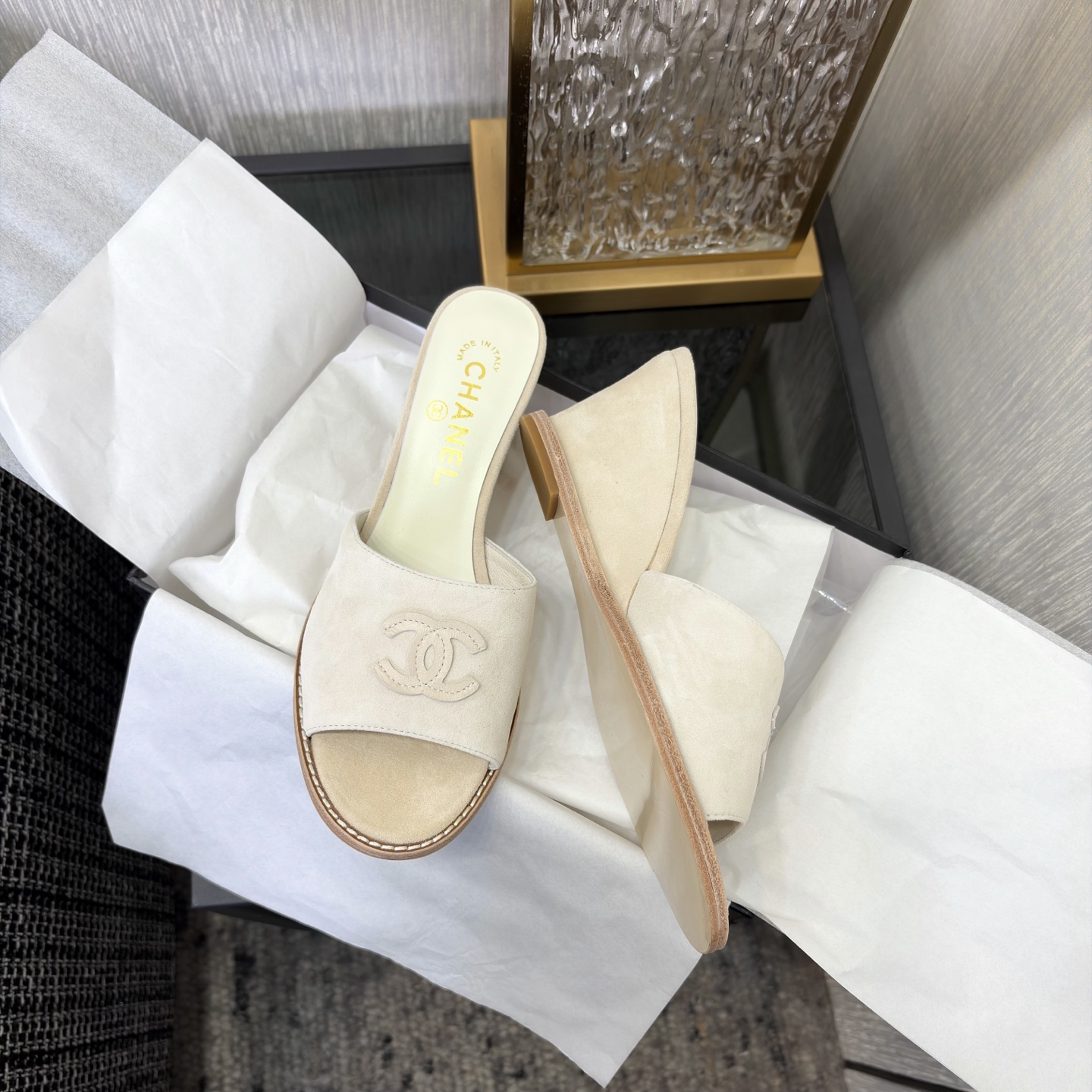 Chanel Pearl CC Wedge Mules
