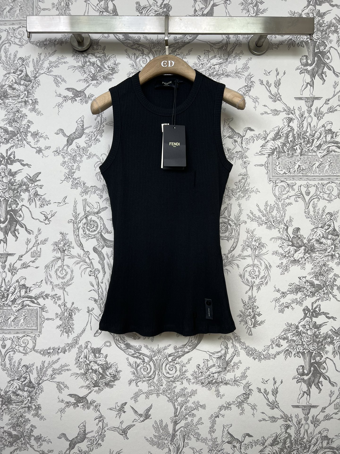 Fendi Clothing Tank Tops&Camis Black Embroidery Cotton Spring/Summer Collection