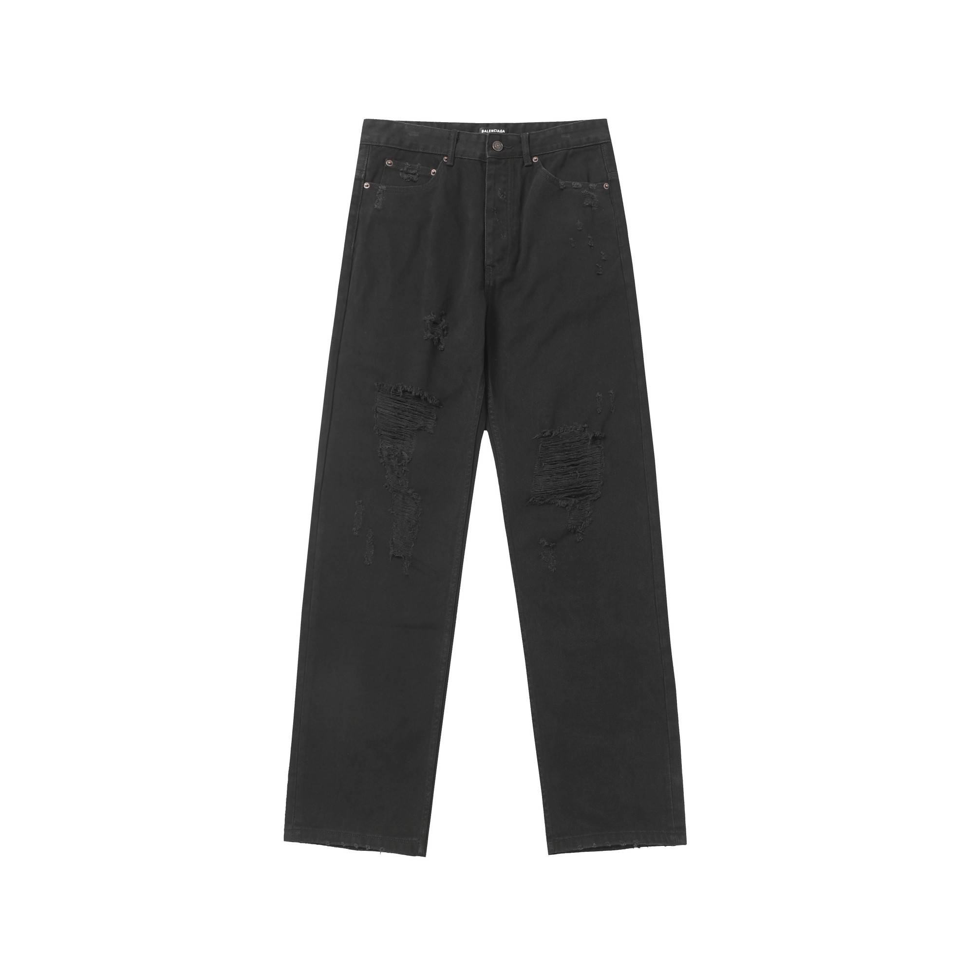 🔥 Balenciaga 25ss nuevos pantalones vaqueros largos rectos de mezclilla negra destruidos y rasgados. Pantalones vaquer…