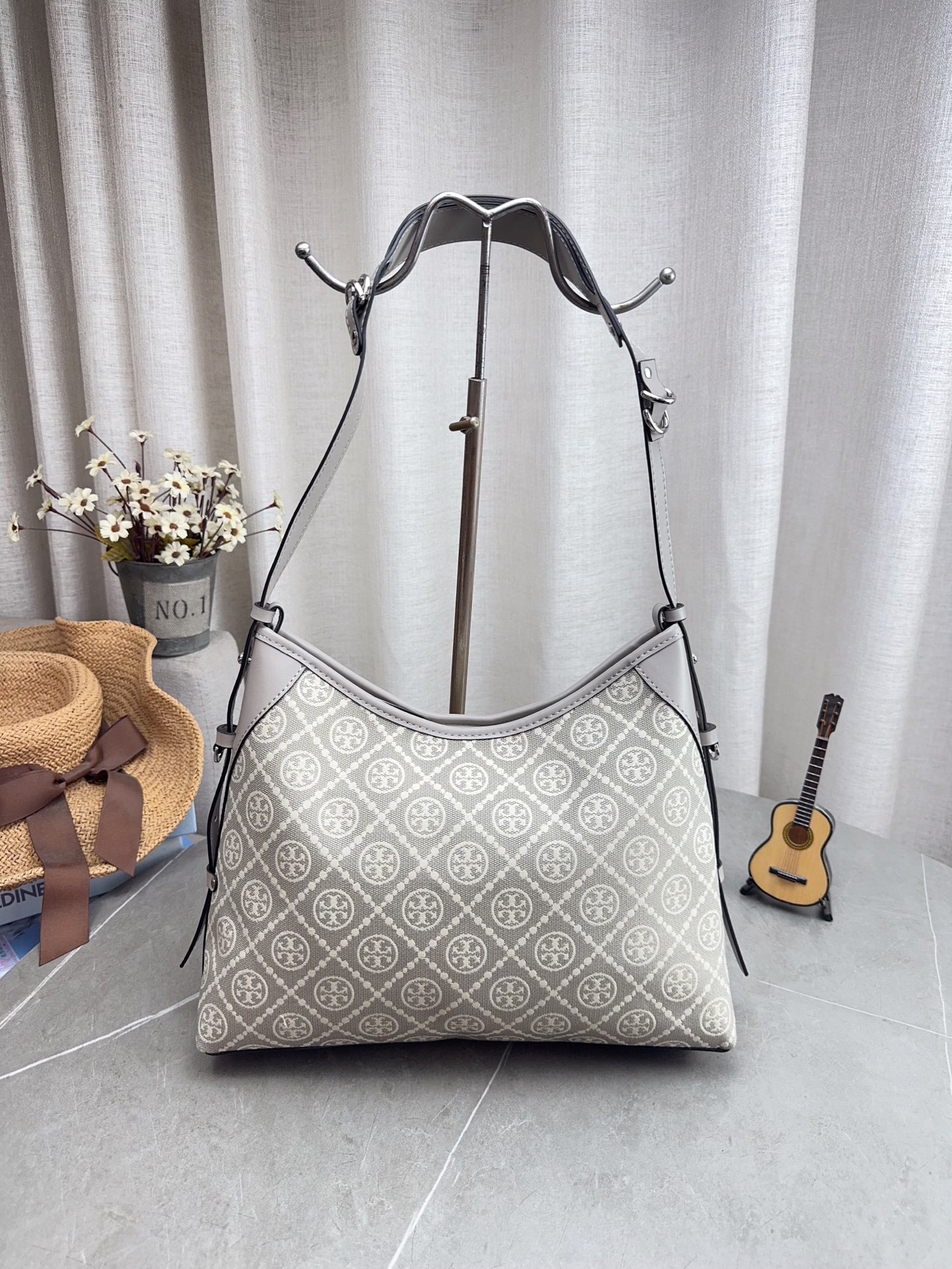 Tory Burch Gray Monogram Shoulder Bag
