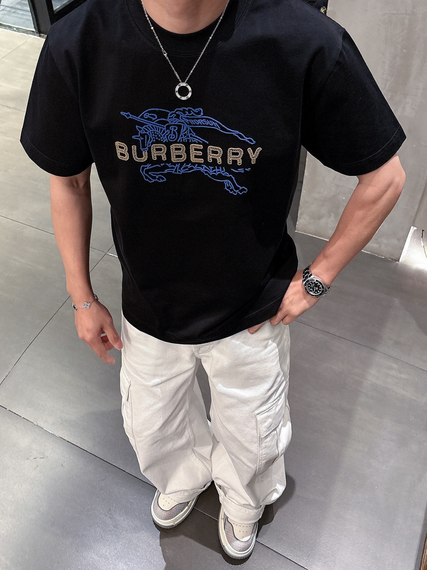 Burberry Men's Black Cotton T-Shirt with Embroidered Horse and Logo 4 i1742580815064 4726 0 2