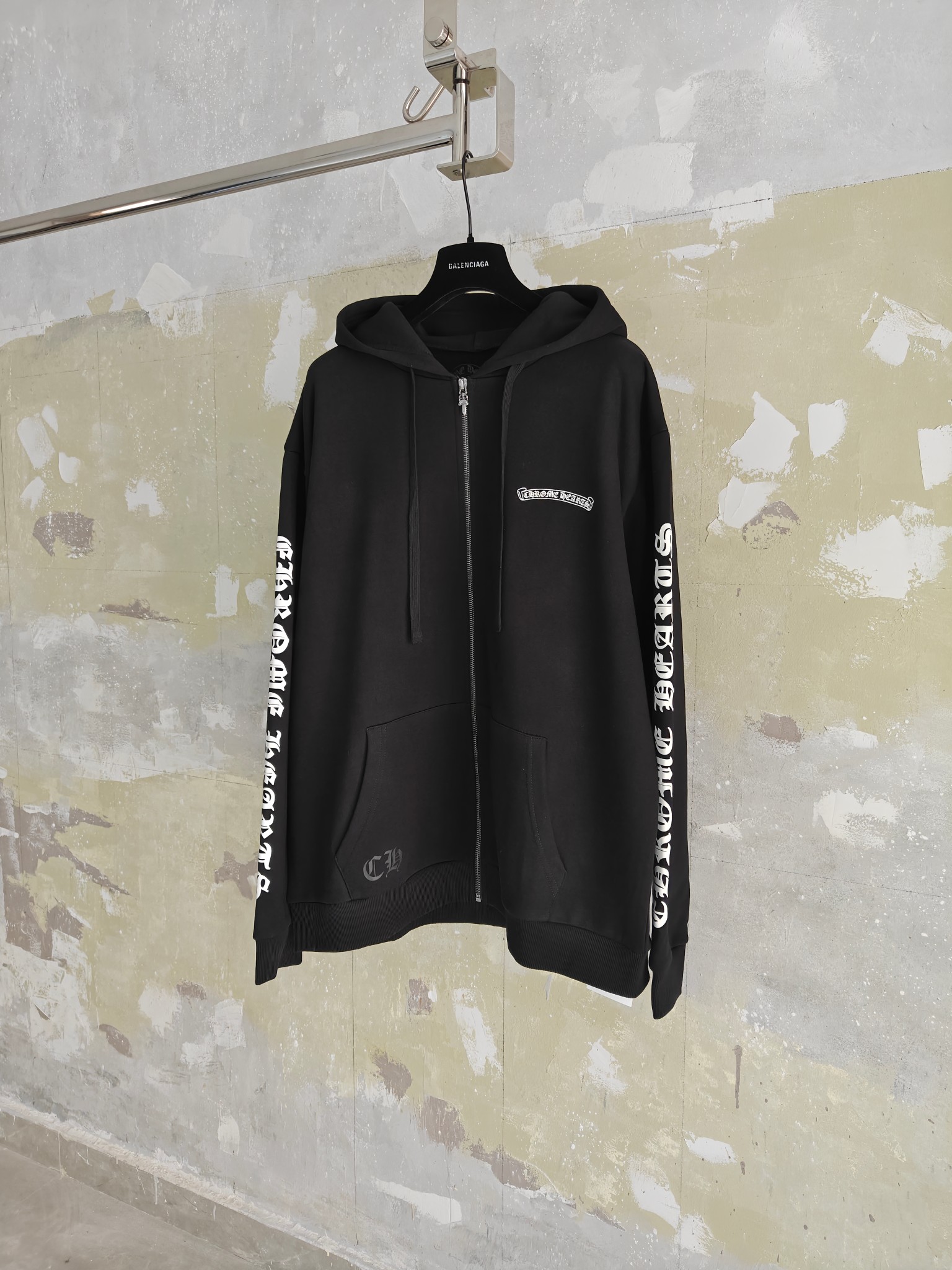 Chrome Hearts Black Scroll Logo Zip-Up Hoodie Cotton Blend Streetwear