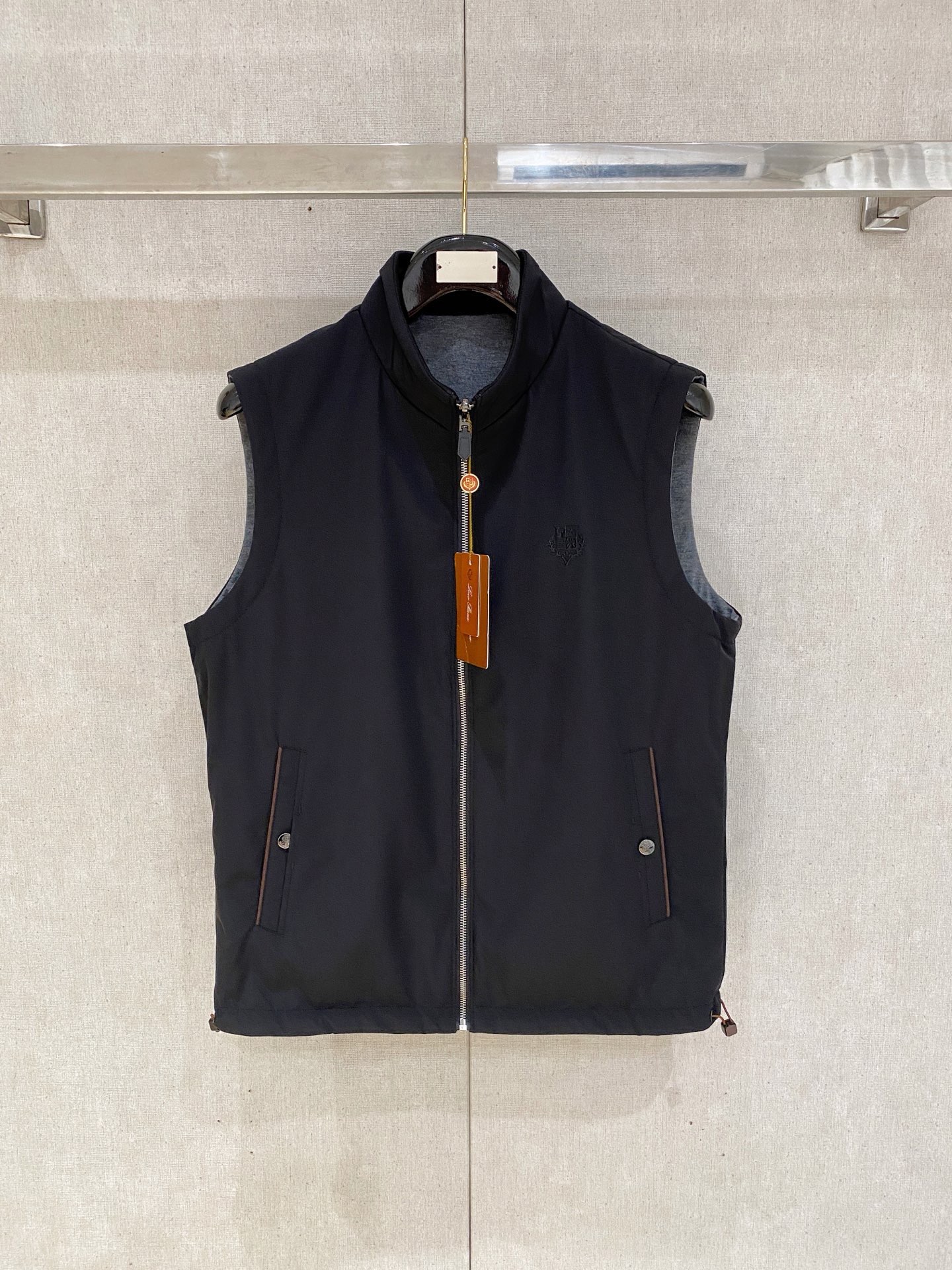 Loro Piana Navy Stand Collar Zip Vest