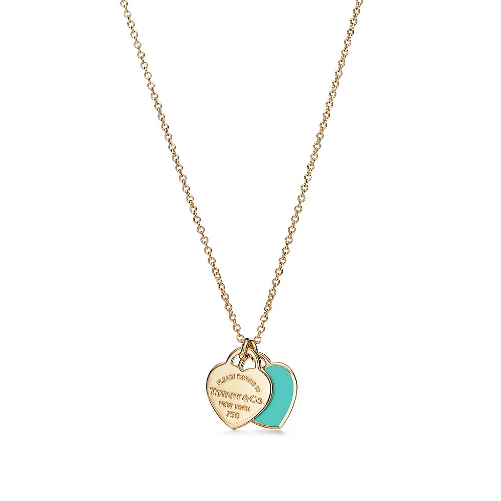NO:108048,Tiffany Tiffany Gold Double Heart Enamel Peach Heart Necklace, Jewelry Boutique, Tiffany, Necklace, Gold19860909蒂芙尼 Tiffany 黄金双心珐琅桃心项链,饰品精品,tiffany,necklace,gold,Jewelry