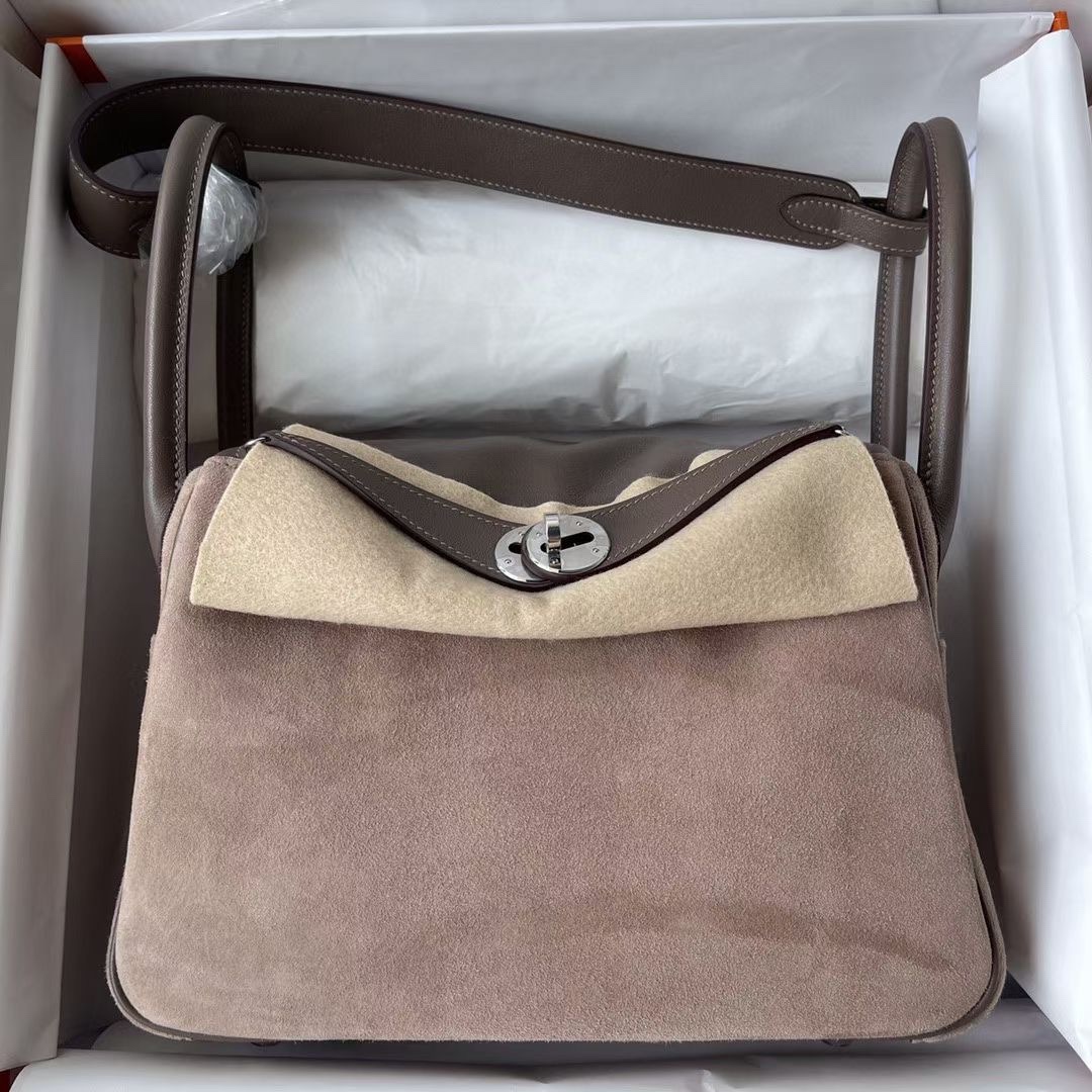 Hermès Lindy elephant gray swift leather with deerskin 26cm handmade, ready to use in autumn and winter 25