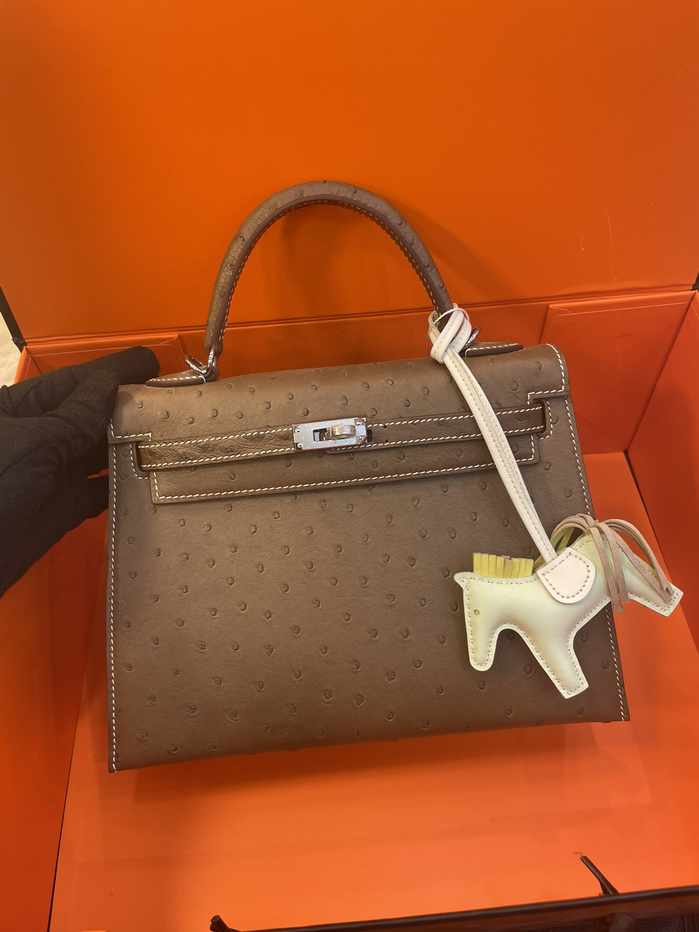 Hermes Kelly AAA+
 Handbags Crossbody & Shoulder Bags Elephant Grey Silver Hardware Ostrich Leather