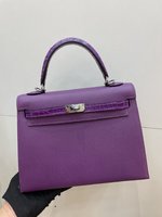 Hermes Kelly Handbags Crossbody & Shoulder Bags At Cheap Price
 Anemone Purple Silver Hardware Epsom