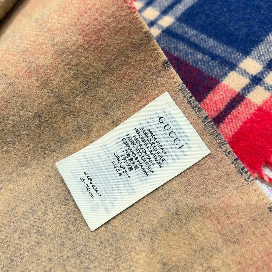 Gucci Reversible Wool & Cashmere Plaid Scarf - Blue & Camel, 35x200cm 6 i1702526716 1690 6