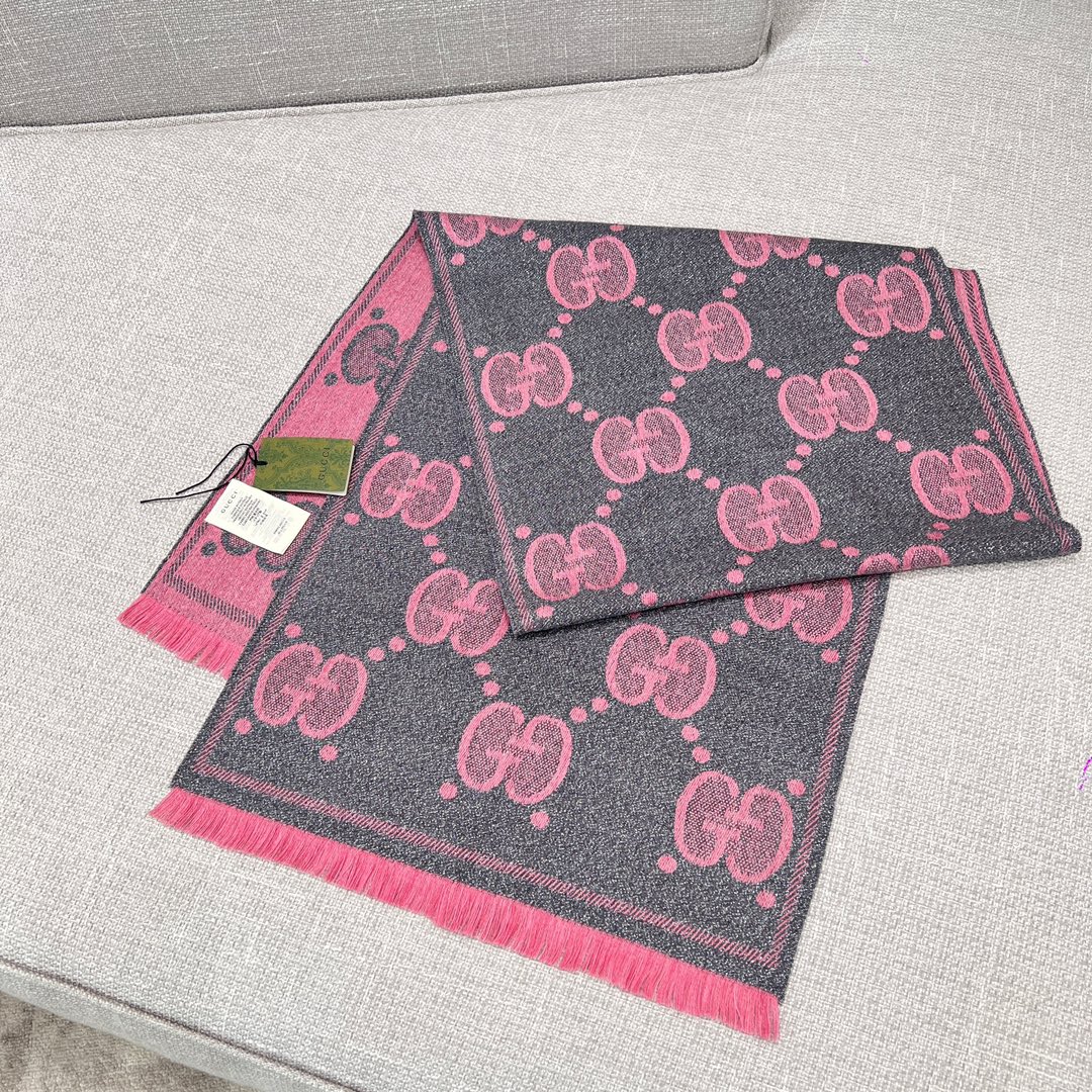 Gucci Pañuelos Chal Gris Rosa Universal para hombres y mujeres Lana