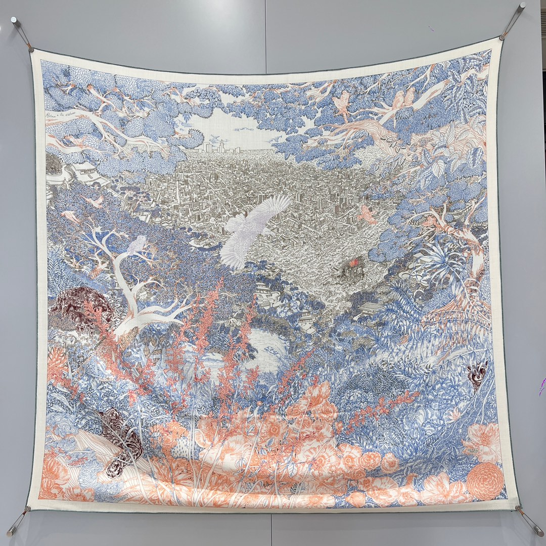 Hermès Zijden Kasjmier Sjaal - Terugkeer naar de Natuur - 140x140 cm