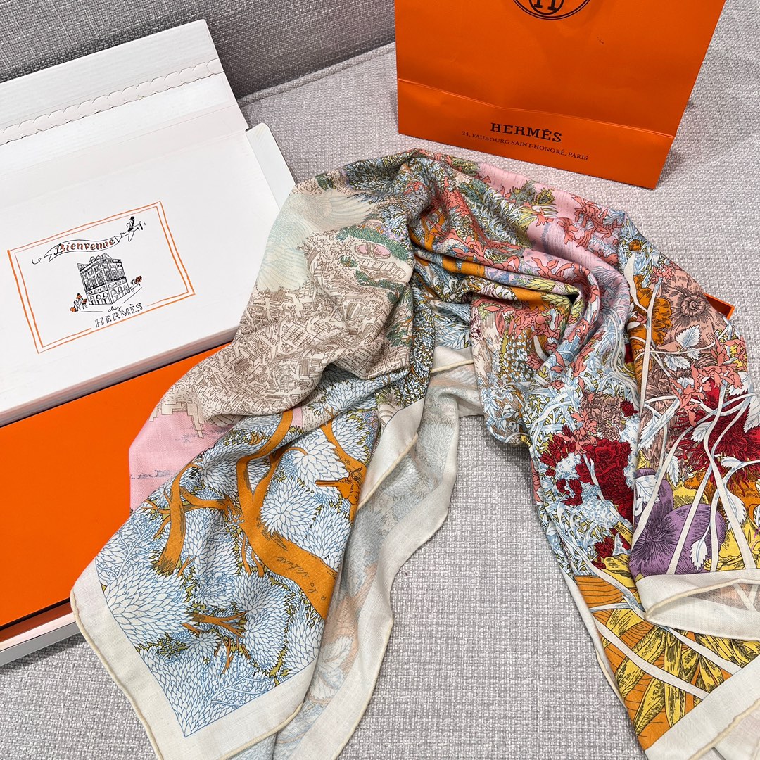 Hermes Silk Cashmere Shawl 'Return to Nature' - 140x140cm - Elegant Design 8 i1734852840 6980 4
