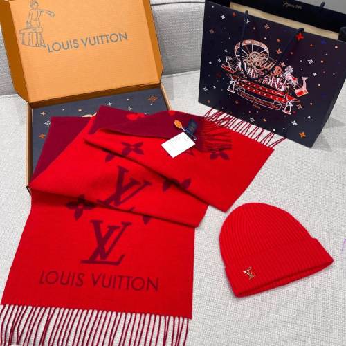 Louis Vuitton Reykjavik Cherry Red Cashmere Scarf with Logo & Beanie Hat Set 1 Louis Vuitton Reykjavik Cherry Red Cashmere Scarf with Logo & Beanie Hat Set