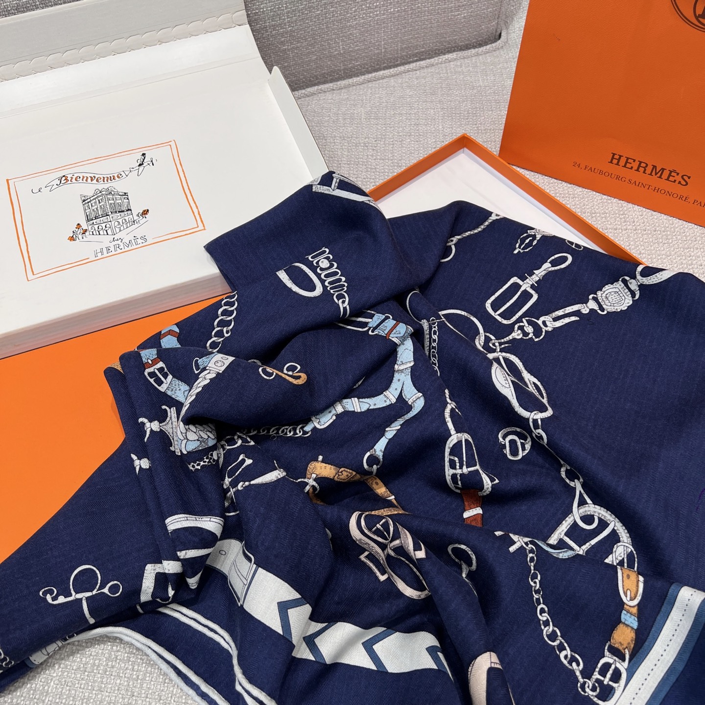 Hermes New 'Dancing Horses' Navy Blue Velvet Shawl - 136 x 137cm 8 i1739503038076 2073 0 8