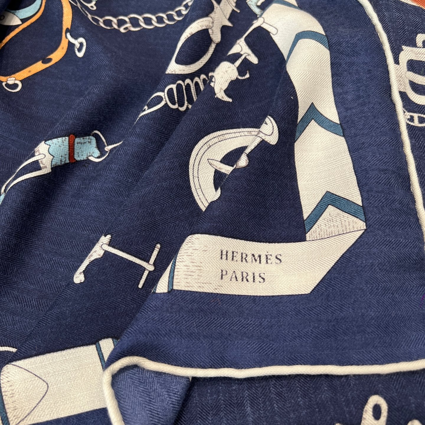 Hermes New 'Dancing Horses' Navy Blue Velvet Shawl - 136 x 137cm 5 i1739503039587 543 0 3
