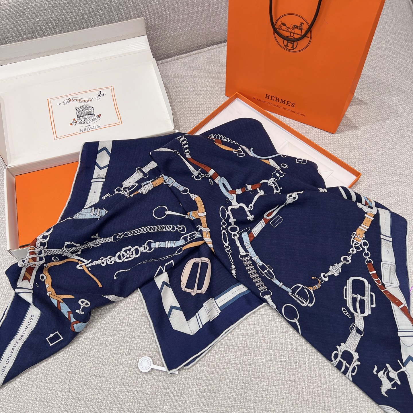 Hermes New 'Dancing Horses' Navy Blue Velvet Shawl - 136 x 137cm 9 i1739503039720 51 0 6