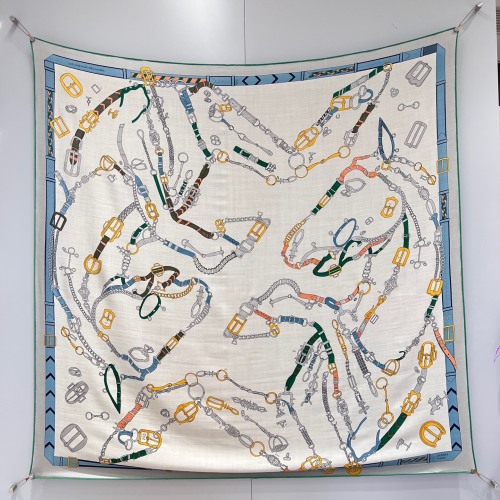 Hermes 'Le Cheval Galopant' Silk and Cashmere Shawl 136 x 137cm Green 1 Hermes 'Le Cheval Galopant' Silk and Cashmere Shawl 136 x 137cm Green