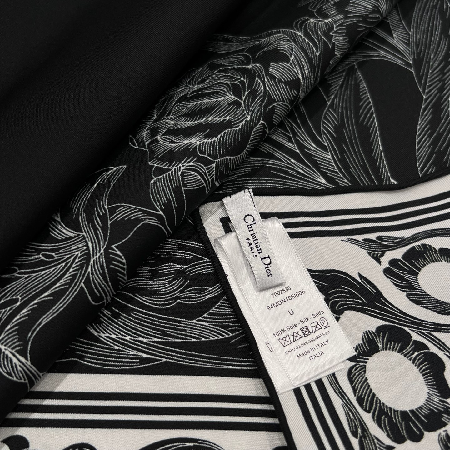 Dior Black & White Floral Frame Silk Scarf, 90x90cm, Hand-Rolled Edges 5 i1743222543783 5063 0 3