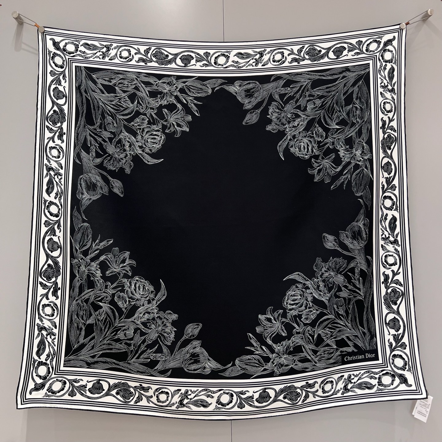 Dior Black & White Floral Frame Silk Scarf, 90x90cm, Hand-Rolled Edges 2 i1743222544482 3595 0 0