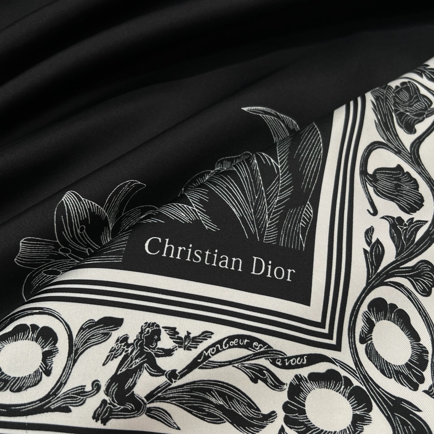 Dior Black & White Floral Frame Silk Scarf, 90x90cm, Hand-Rolled Edges 4 i1743222544513 7681 0 2