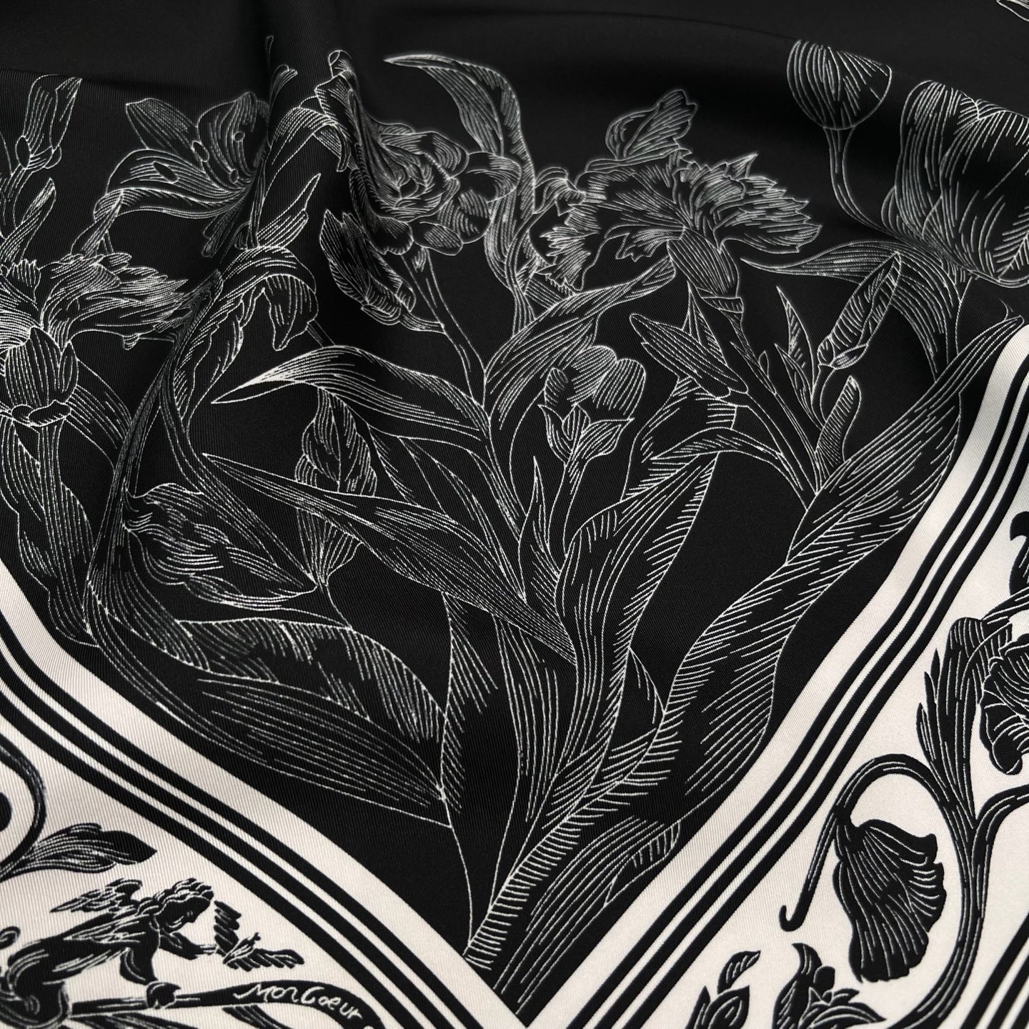 Dior Black & White Floral Frame Silk Scarf, 90x90cm, Hand-Rolled Edges 6 i1743222544526 1080 0 4