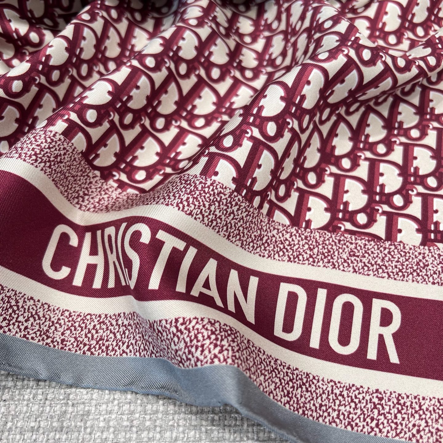 Dior 书签 双面方巾 酒红+蓝色