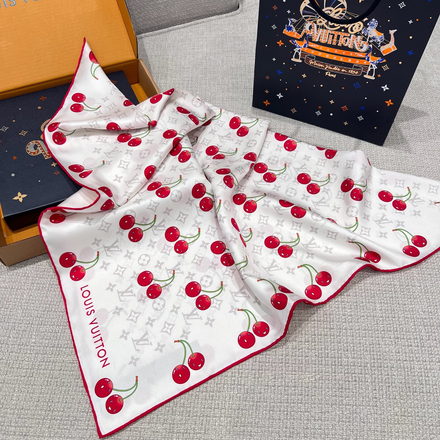Louis Vuitton Cherry Monogram Silk Square Scarf - Limited Edition 8 i1749967189735 2092 0 6